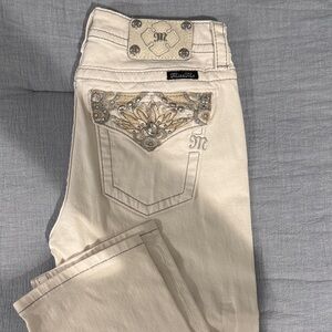 Miss Me Beige Boyfriend Capri Embellished Jeans